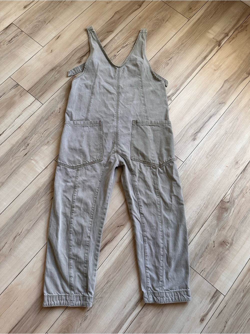 Free People High Roller Denim Overalls S Sage Green Boho Slouchy Harem Jumpsuit
